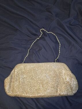 Jessica Mcclintock Glitter Evening Clutch Handbag in Champagne